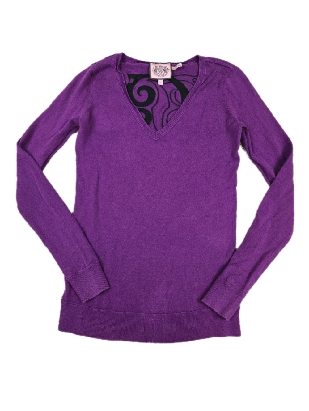 Y2k Juicy Couture Thumbhole Sweater Purple VNeck Tunic Embroidered Baddie Grunge